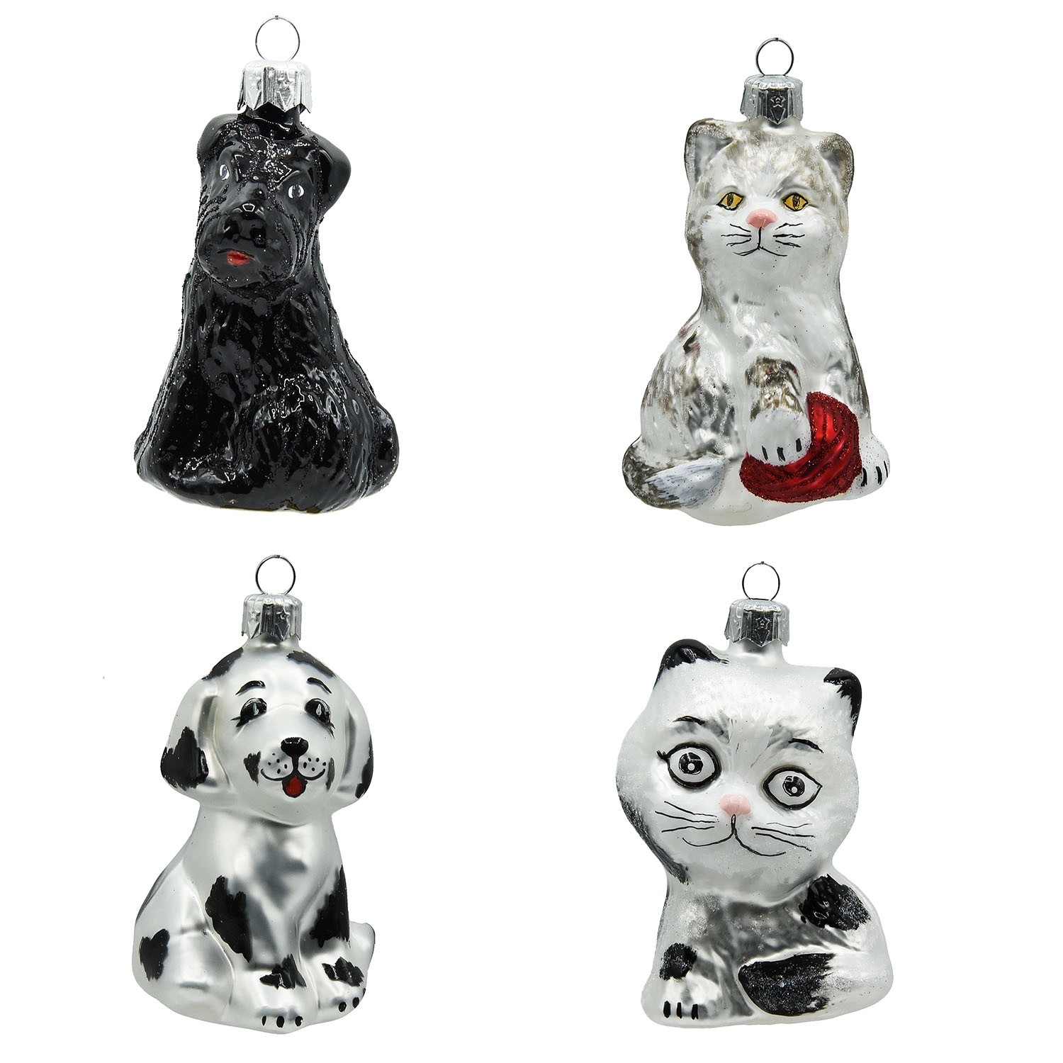 Bombka szklana formowana psy i koty, mix - 9 cm