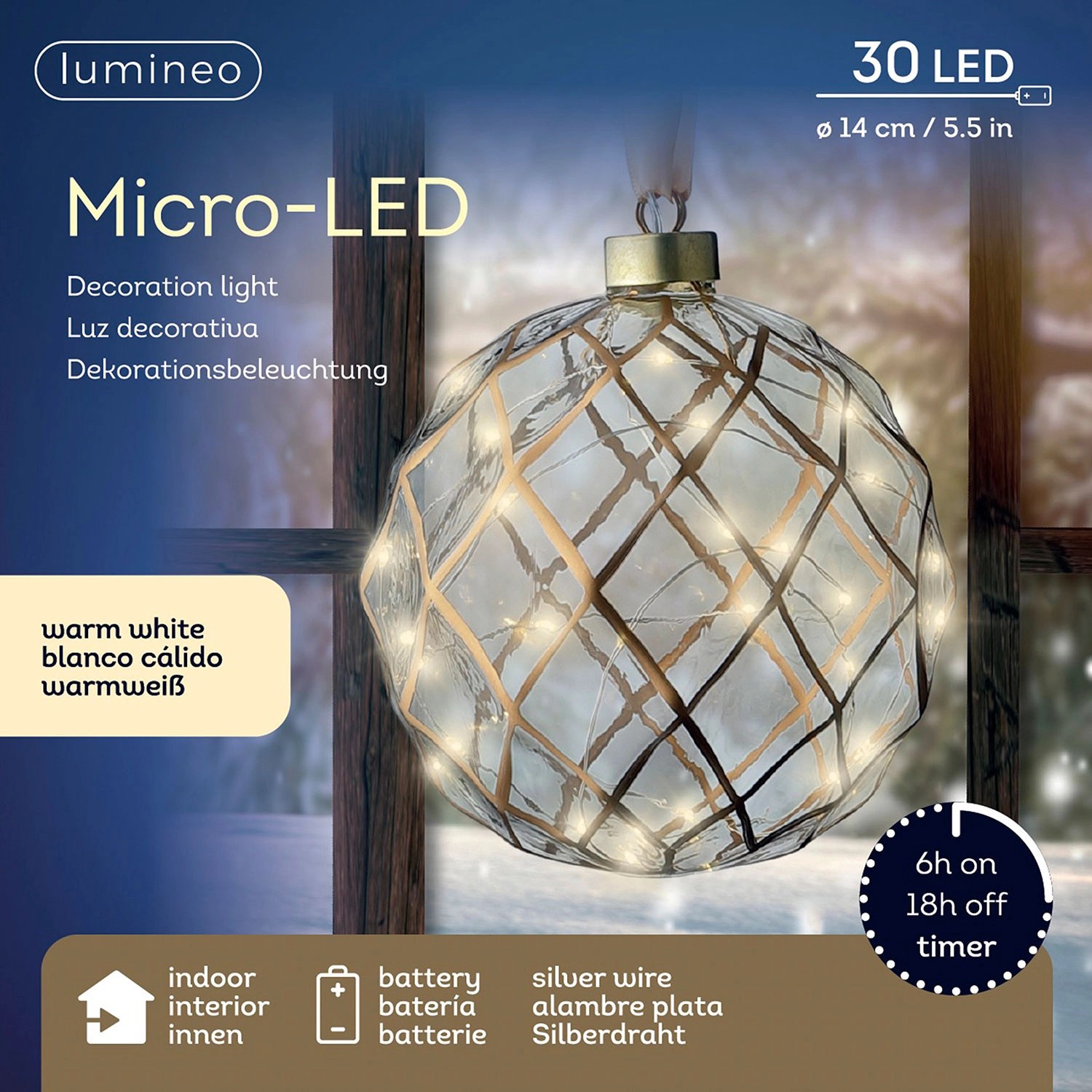 Dekoracja Kula wisząca 30 micro LED śr. 14 cm ciepłe białe światło