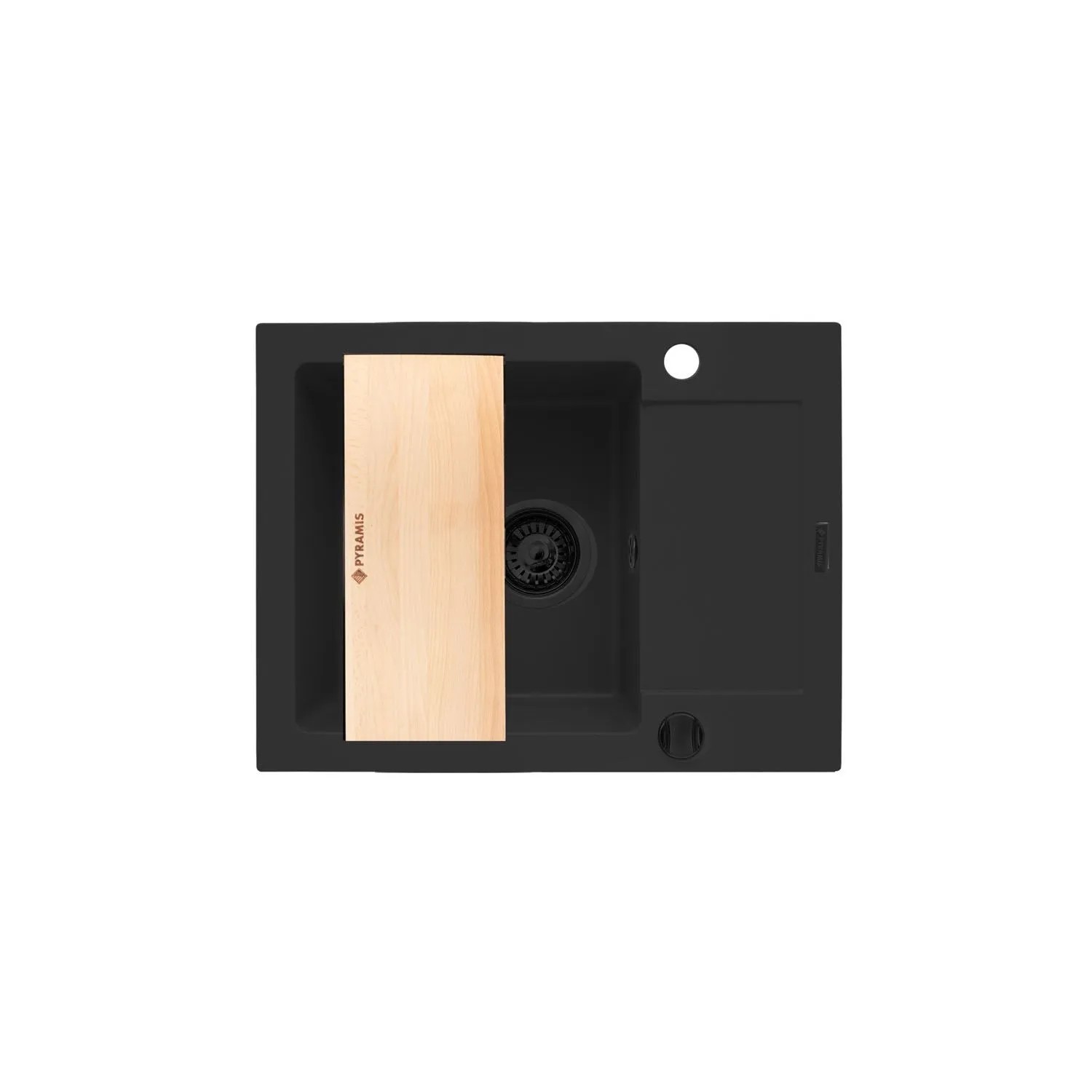 Pyramis Zlewozmywak HELIOS 1-kom. z ociekaczem i deską czarny - 65 x 50 cm