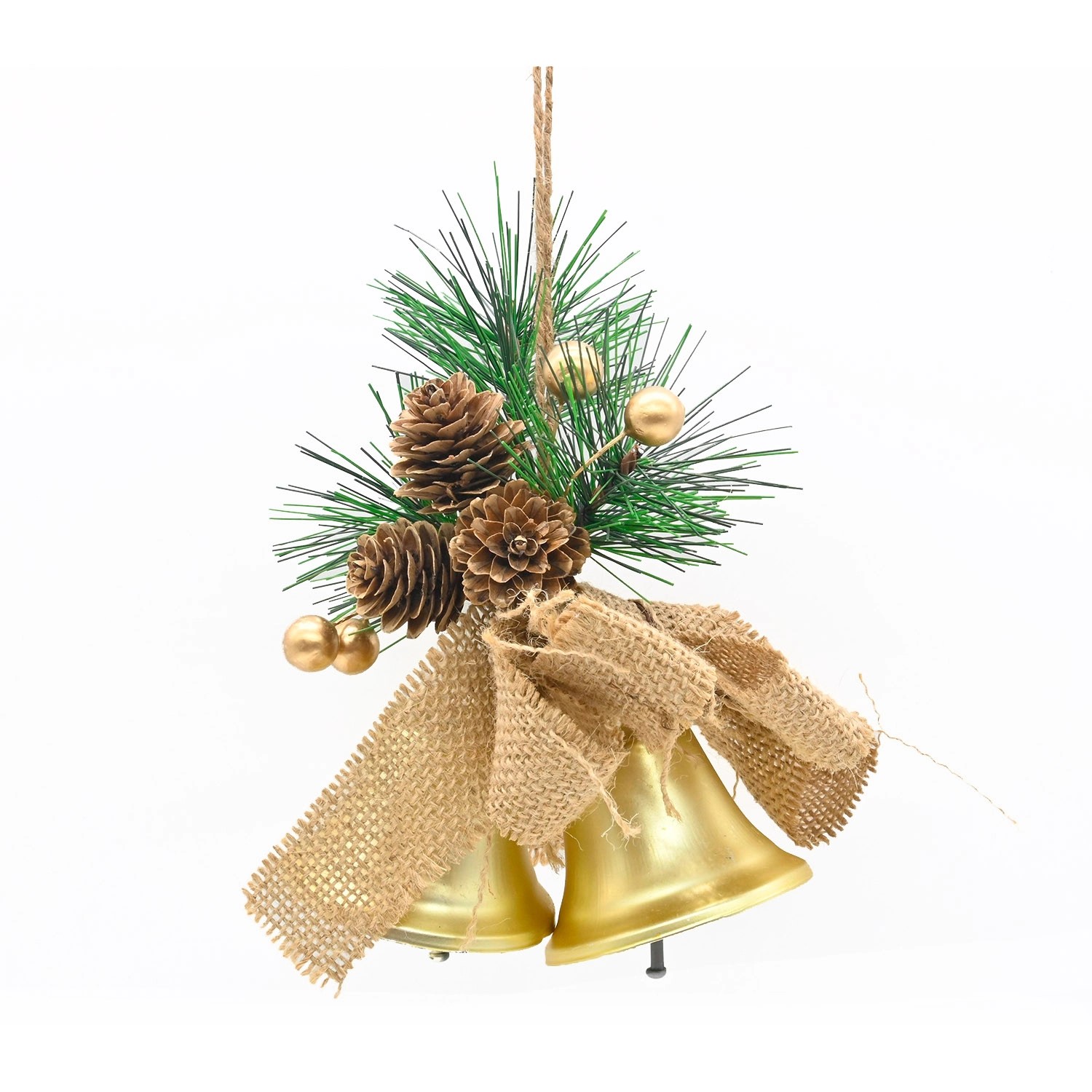 Zawieszka dzwonki złote z szyszką 16 cm - 2 szt.