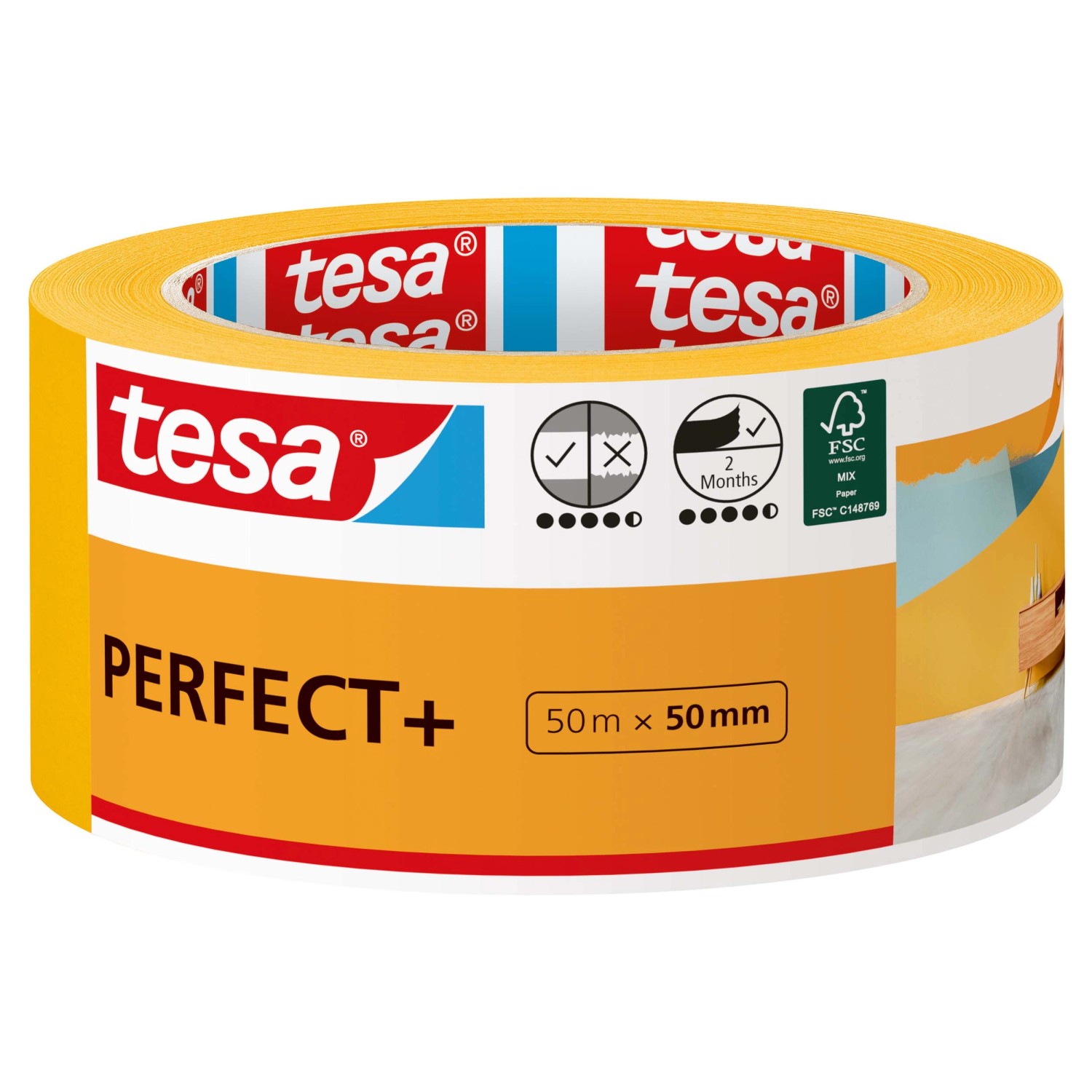 Tesa Taśma malarska Perfect+ żółta 50 m x 50 mm