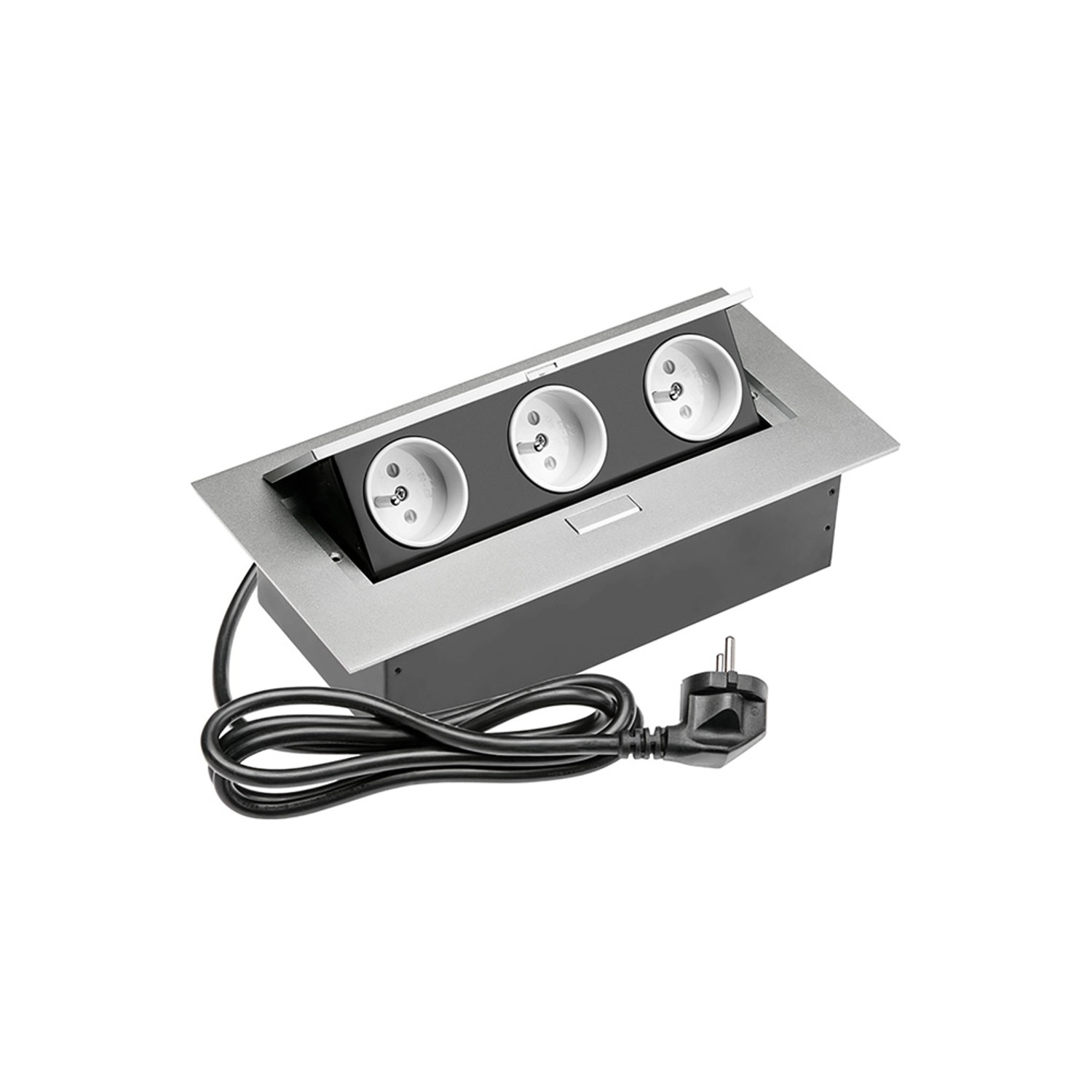 GTV Przedłużacz biurkowy wpuszczany 3 gniazdka aluminium 26,6 x 13 x 6,5 cm