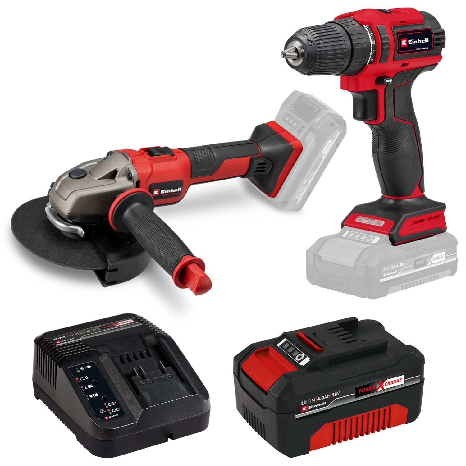 Einhell Zestaw narzędzi akumulatorowych TE-CD 18/40 LI BL + AXXIO 18/150 4,0 Ah