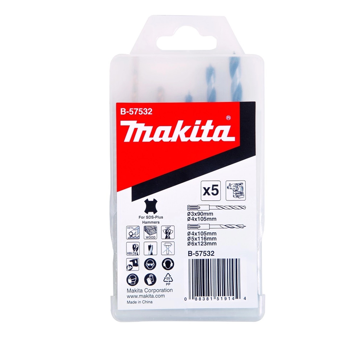 Makita Zestaw wierteł do metalu SDS-PLUS, 5 szt.