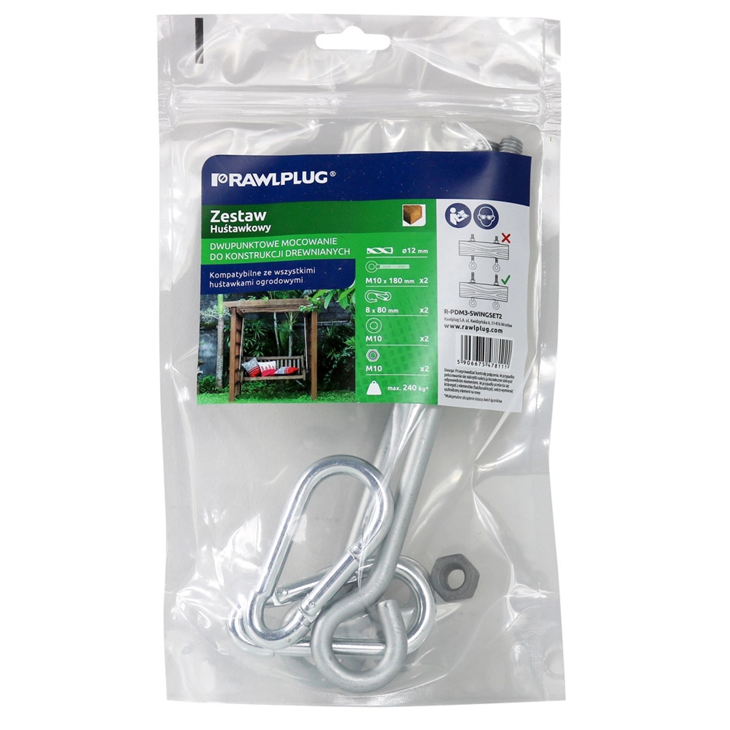 Zestaw huśtawkowy hak oczkowy 16 cm x 27 cm