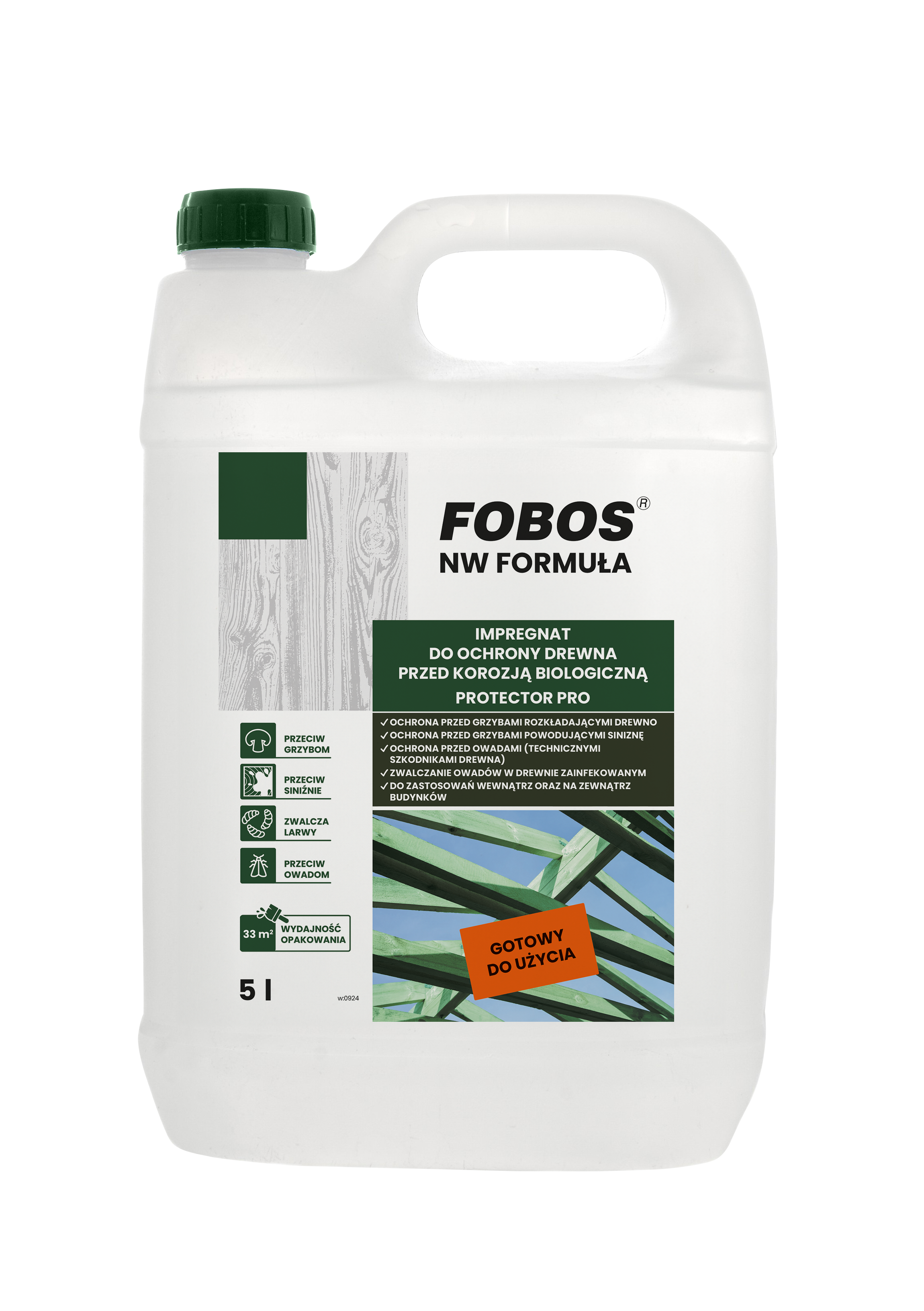 FOBOS NW BEZBARWNY IMPREGNAT DO DREWNA OWADOBÓJCZY I GRZYBOBÓJCZY 5KG