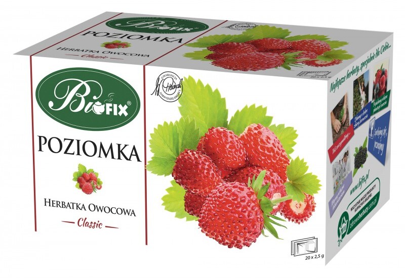 Herbata owocowa w torebkach BiFix Classic, poziomka, 20 sztuk x 2.5g