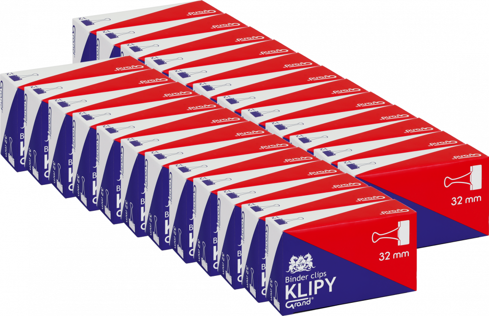 24x Klip biurowy Grand, 32 mm, 12 sztuk, czarny