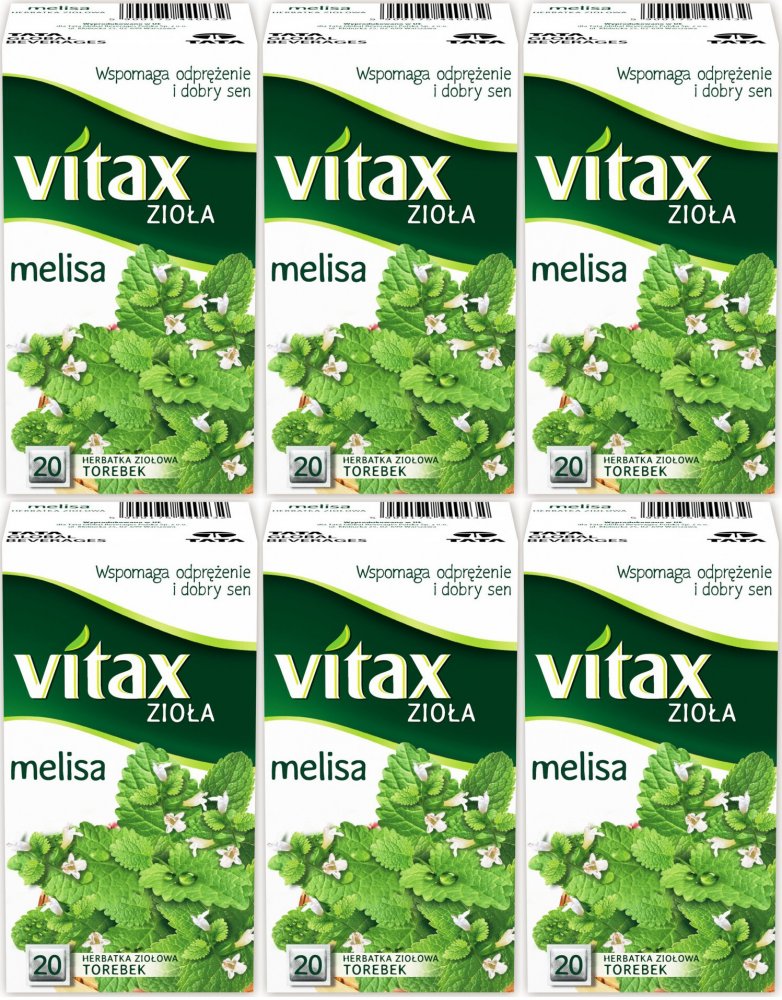 6x Herbata ziołowa w torebkach Vitax Zioła, melisa, 20 sztuk x 1.5g