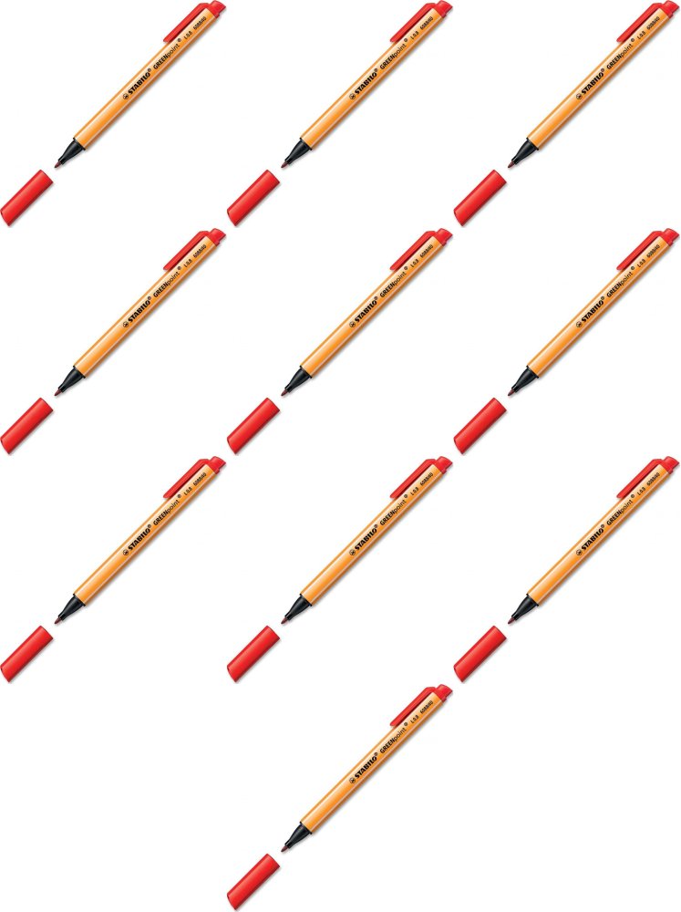 10x Cienkopis Stabilo, Green Point, 0.8 mm, czerwony