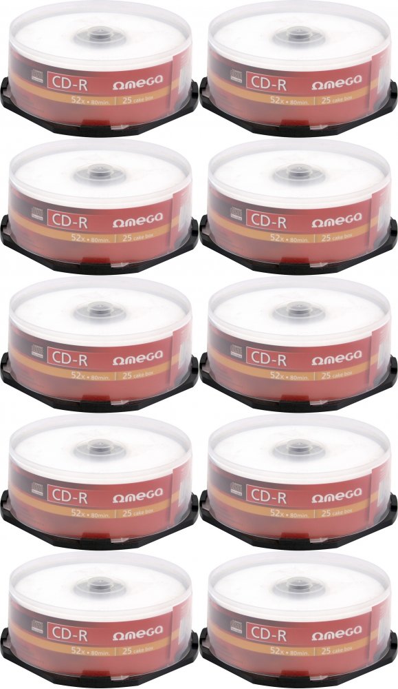 10x Płyta CD-R Omega, do jednokrotnego zapisu, 700 MB, cake box, 25 sztuk