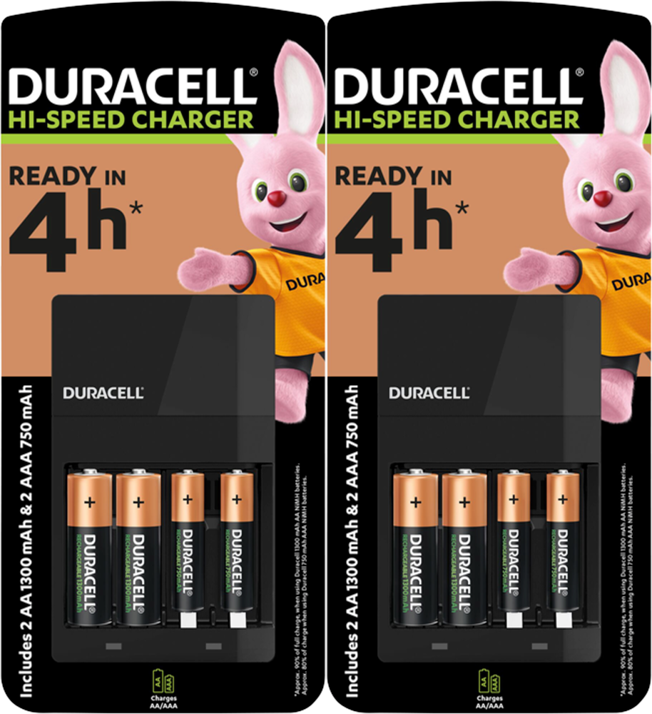 2x Ładowarka Duracell Hi-Speed Charger CEF14 + 2 AA R6 + 2 AAA, 4 kanały, czarny