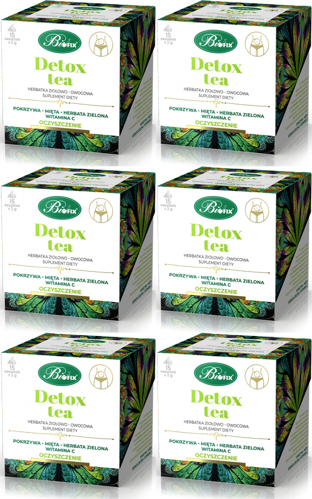 6x Herbata funkcjonalna w torebkach Bifix Detox Tea, oczyszczenie, 15 sztuk x 2g