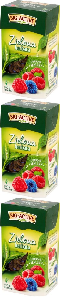 3x Herbata zielona smakowa liściasta Big-Active, z owocem maliny, 100g