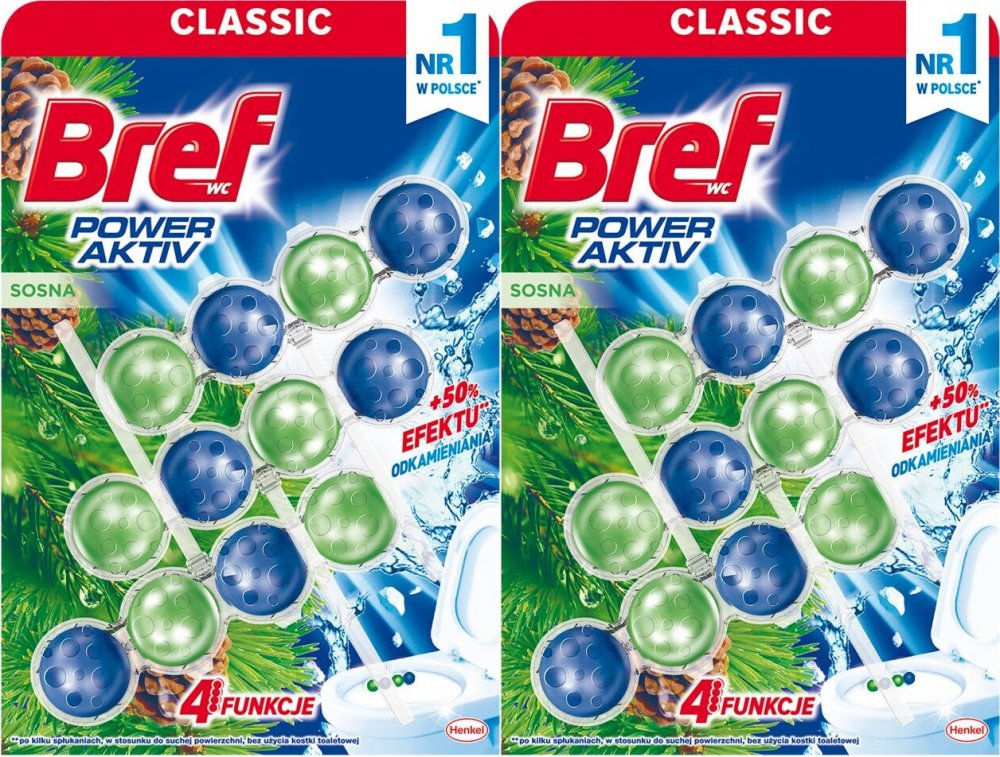 2x Zawieszka (kulki) do WC Bref, Power Activ Pine, sosna, 3x50g