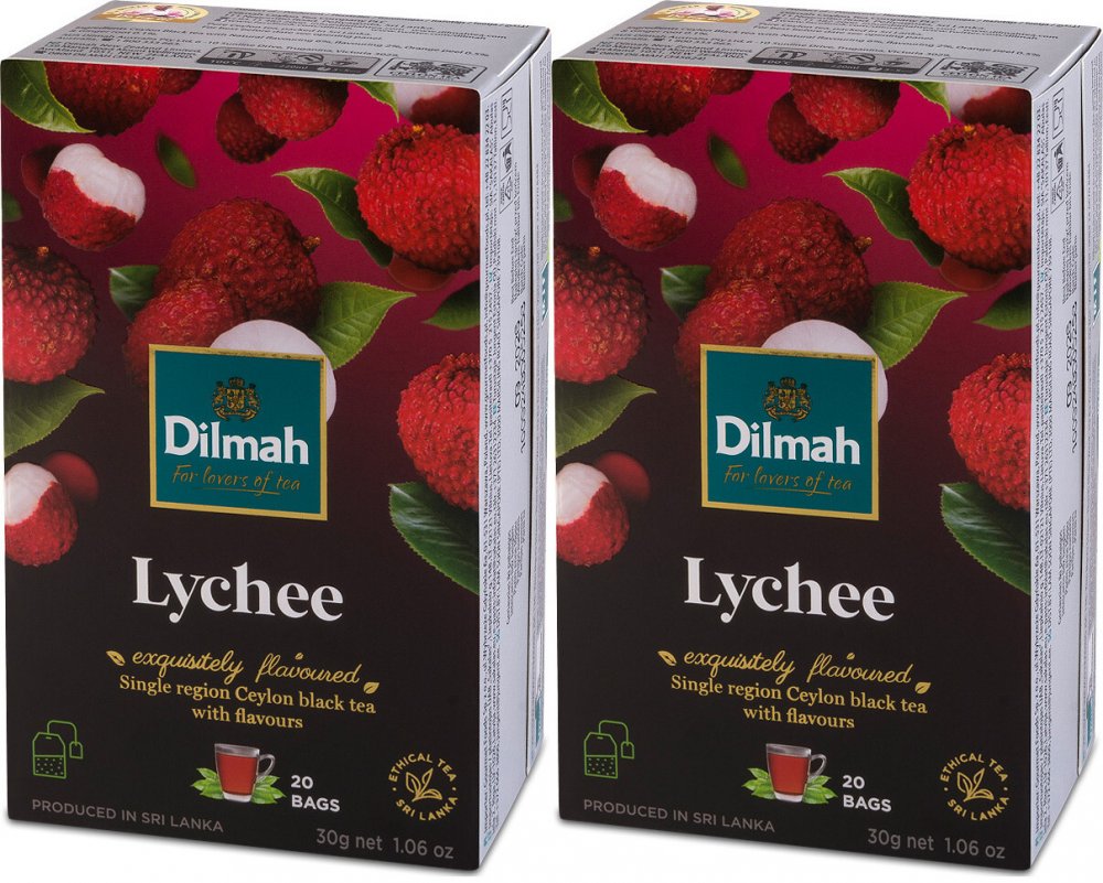 2x Herbata czarna aromatyzowana w torebkach Dilmah Lychee, liczi, 20 sztuk x 1.5g