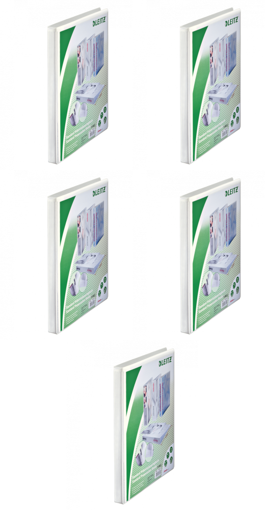 5x Segregator prezentacyjny Leitz A4+, szerokość grzbietu 30mm, do 100 kartek, 2 ringi, biały