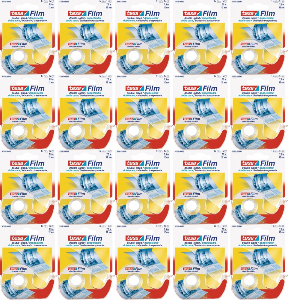 20x Podajnik do taśmy klejącej Tesa Film + taśma dwustronna 12mmx7.5m, transparentny