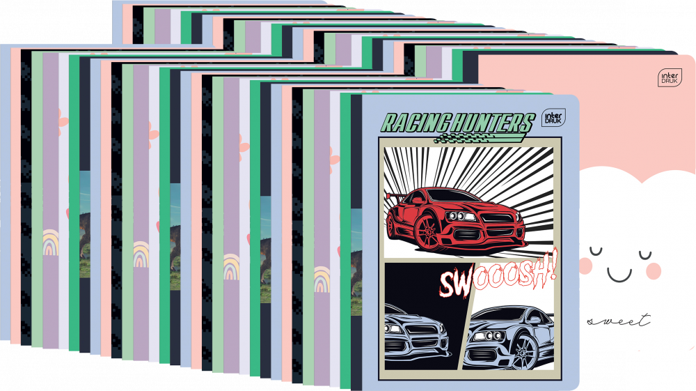 100x Zeszyt w wąskie kolorowe linie Interdruk, A5, 16 kartek, mix wzorów