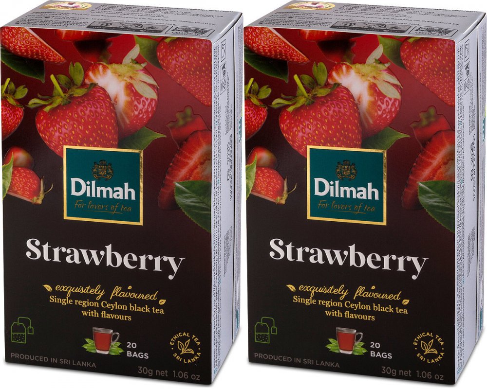 2x Herbata czarna aromatyzowana w kopertach Dilmah Strawberry, truskawka, 20 sztuk x 1.5g