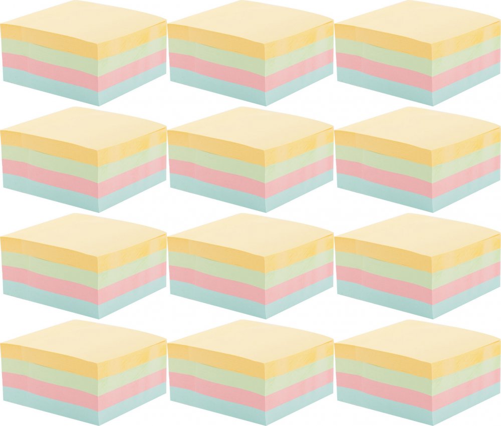 12x Karteczki samoprzylepne D.Rect, 76x76mm, 400 karteczek, mix kolorów pastelowych