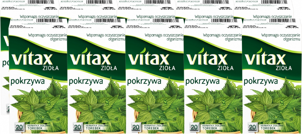 10x Herbata ziołowa w torebkach Vitax, pokrzywa, 20 sztuk x 1.5g
