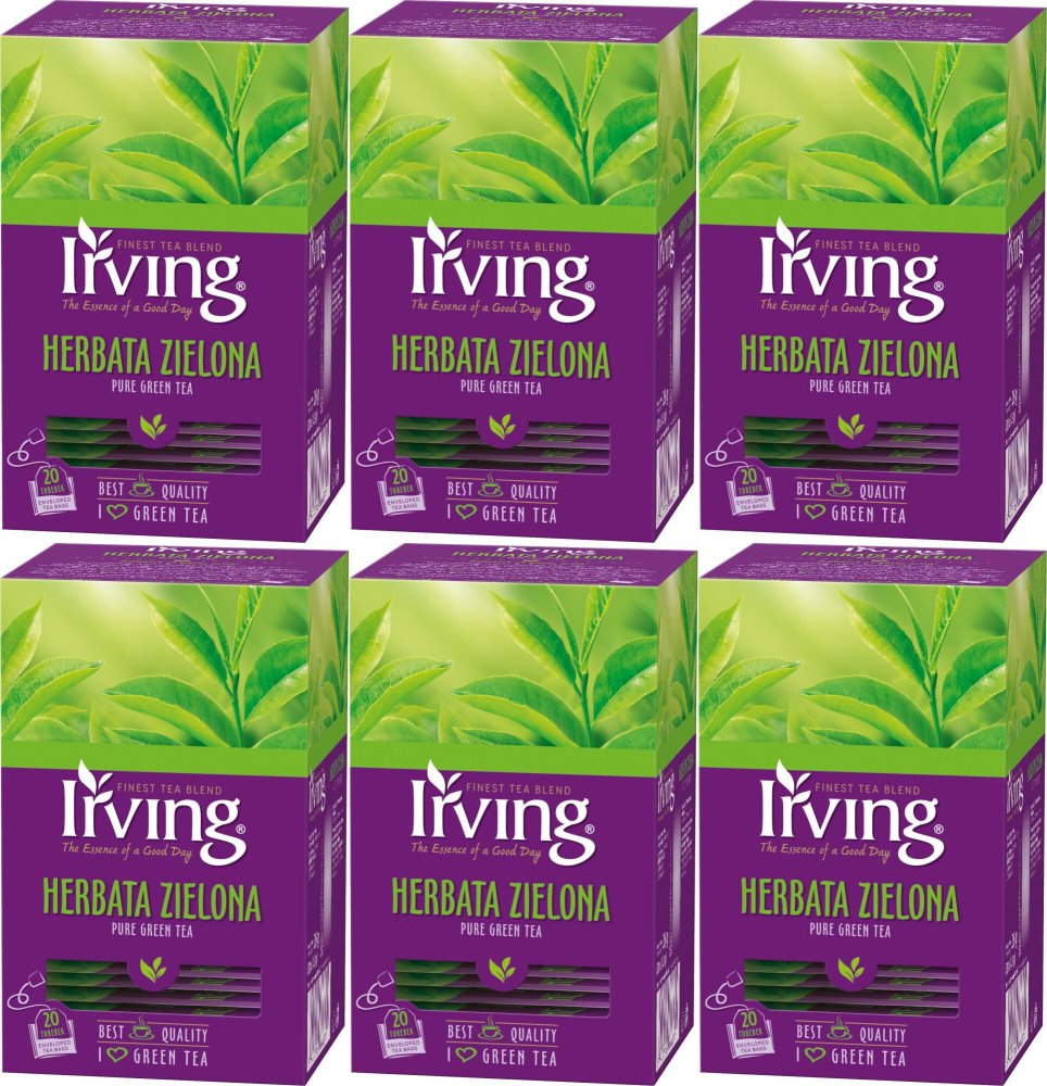 6x Herbata zielona w kopertach Irving, 20 sztuk x 1.3g