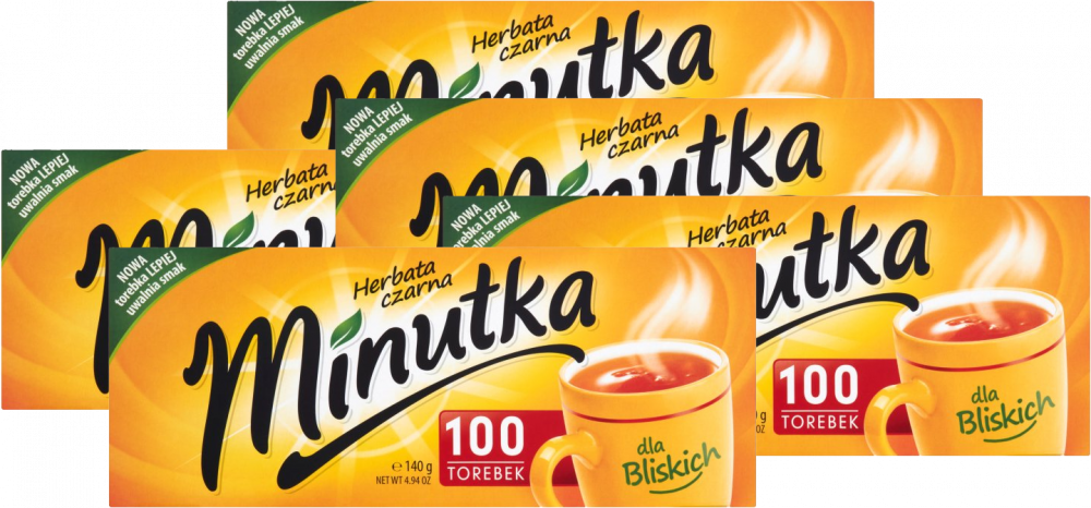 5x Herbata czarna w torebkach Minutka, 100 sztuk x 1.4g