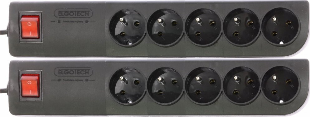 2x Listwa przeciwprzepięciowa Elgotech, 3m, 5 gniazd, czarny
