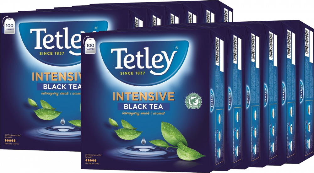 12x Herbata czarna w torebkach Tetley Intensive Black, 100 sztuk x 2g