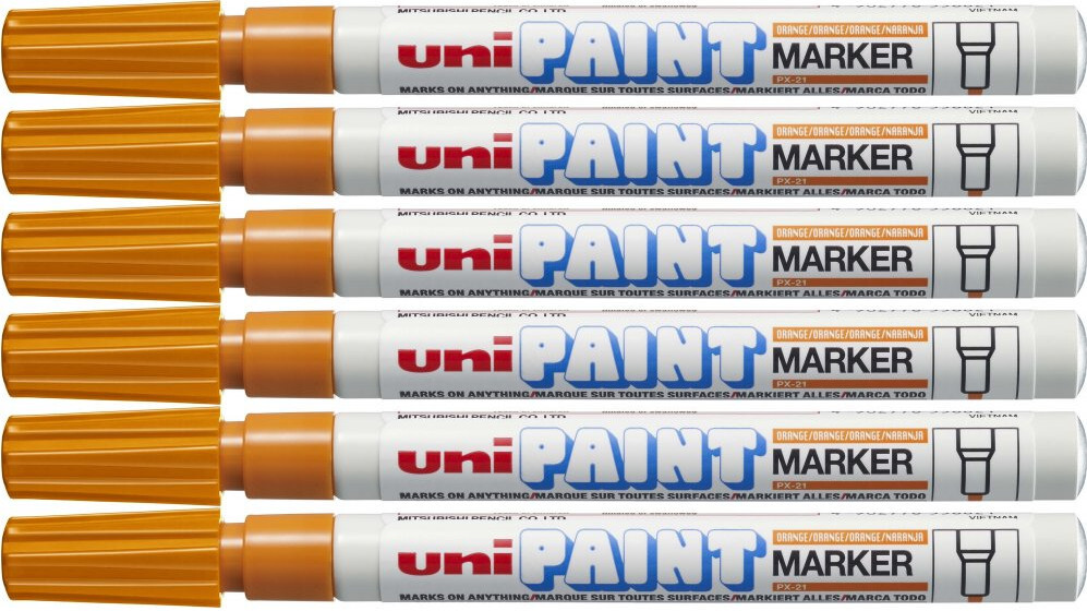 6x Marker olejowy Uni PX-21, okrągła, 1.2 mm, pomarańczowy