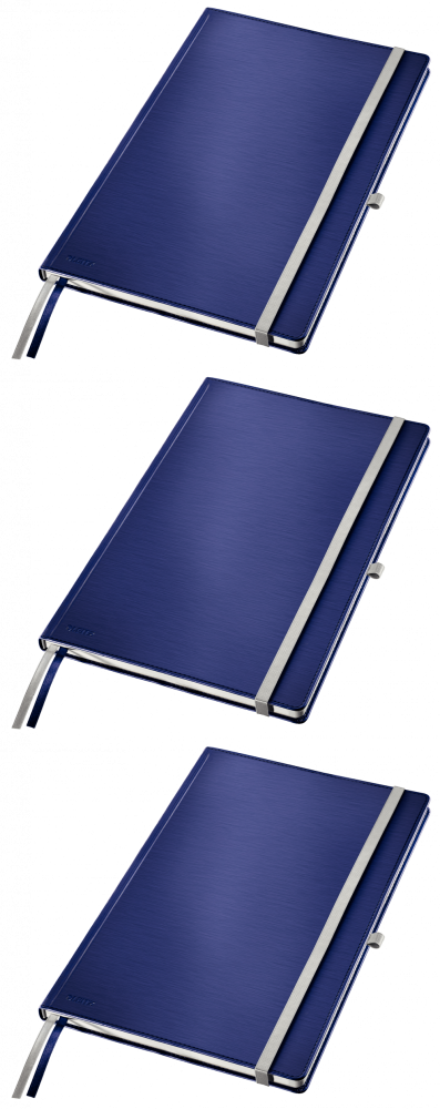 3x Notatnik w kratkę Leitz Style, A4, twarda oprawa, 80 kartek, tytanowy błękit