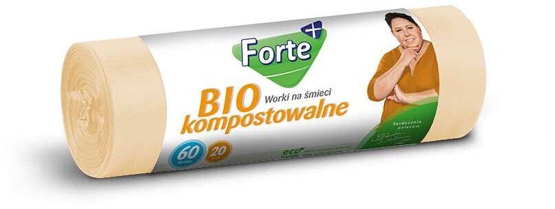 Worki na śmieci Forte+, kompostowalne, na odpady BIO, 60l, 20 sztuk, beżowy