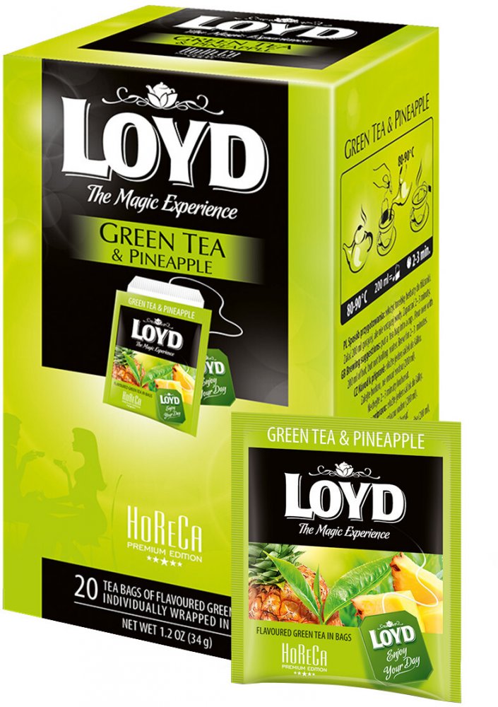 Herbata zielona smakowa w kopertach Loyd Horeca Green Tea, ananas, 20 sztuk x 1.7g