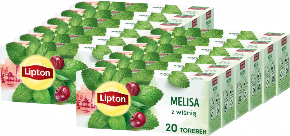 12x Herbata ziołowa w torebkach Lipton, melisa z wiśnią, 20 sztuk x 1.2g