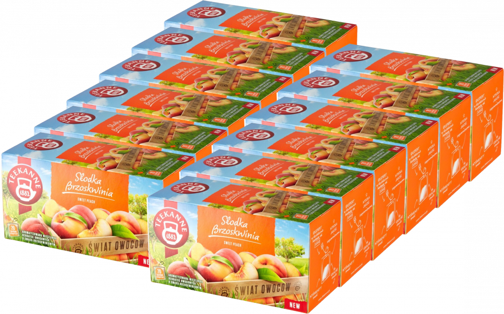 12x Herbata owocowa w kopertach Teekanne Świat Owoców, słodka brzoskwinia, 20 sztuk x 2.25g