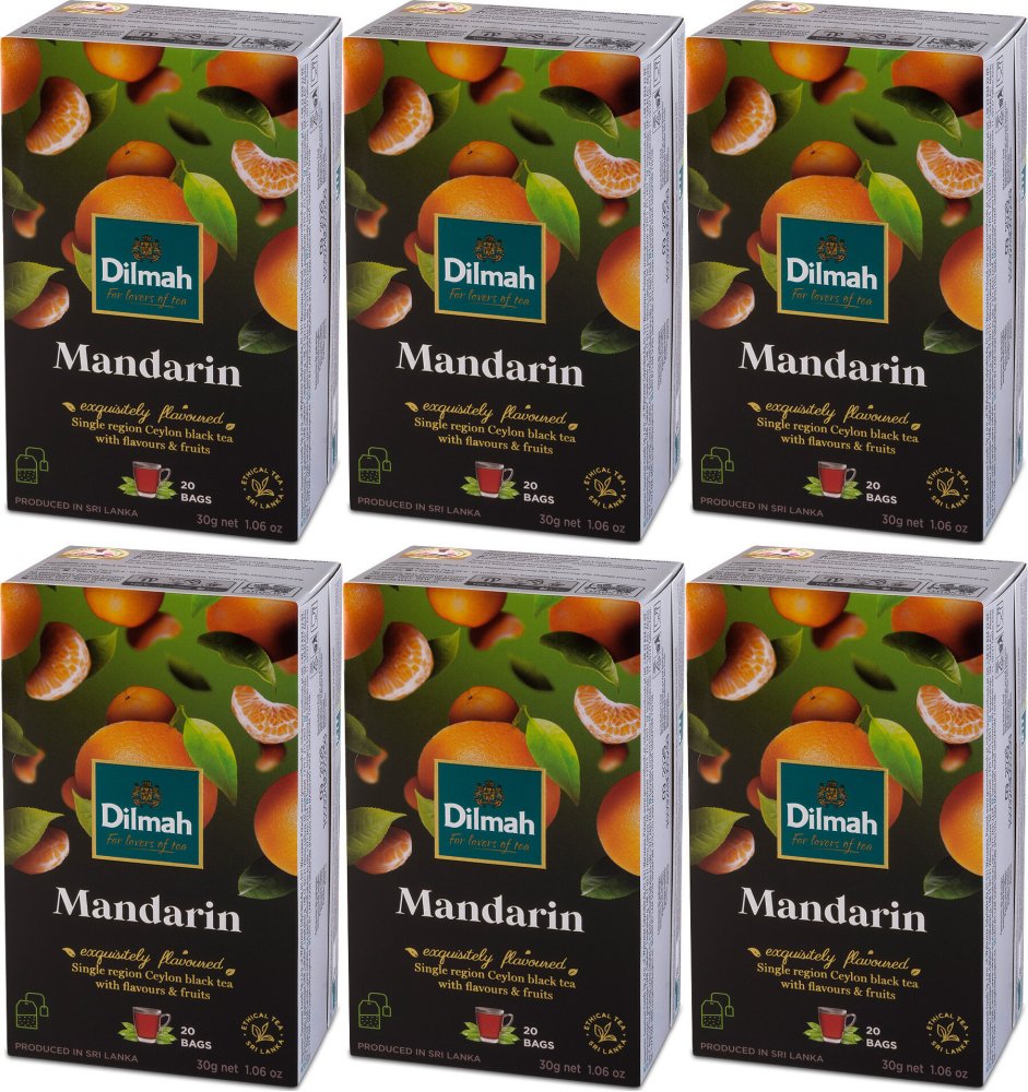 6x Herbata czarna aromatyzowana w torebkach Dilmah Mandarin, mandarynka, 20 sztuk x 1.5g