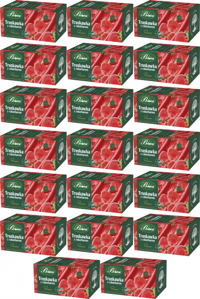 20x Herbata owocowa w kopertach BiFix Premium, truskawka z rabarbarem, 20 sztuk x 2g