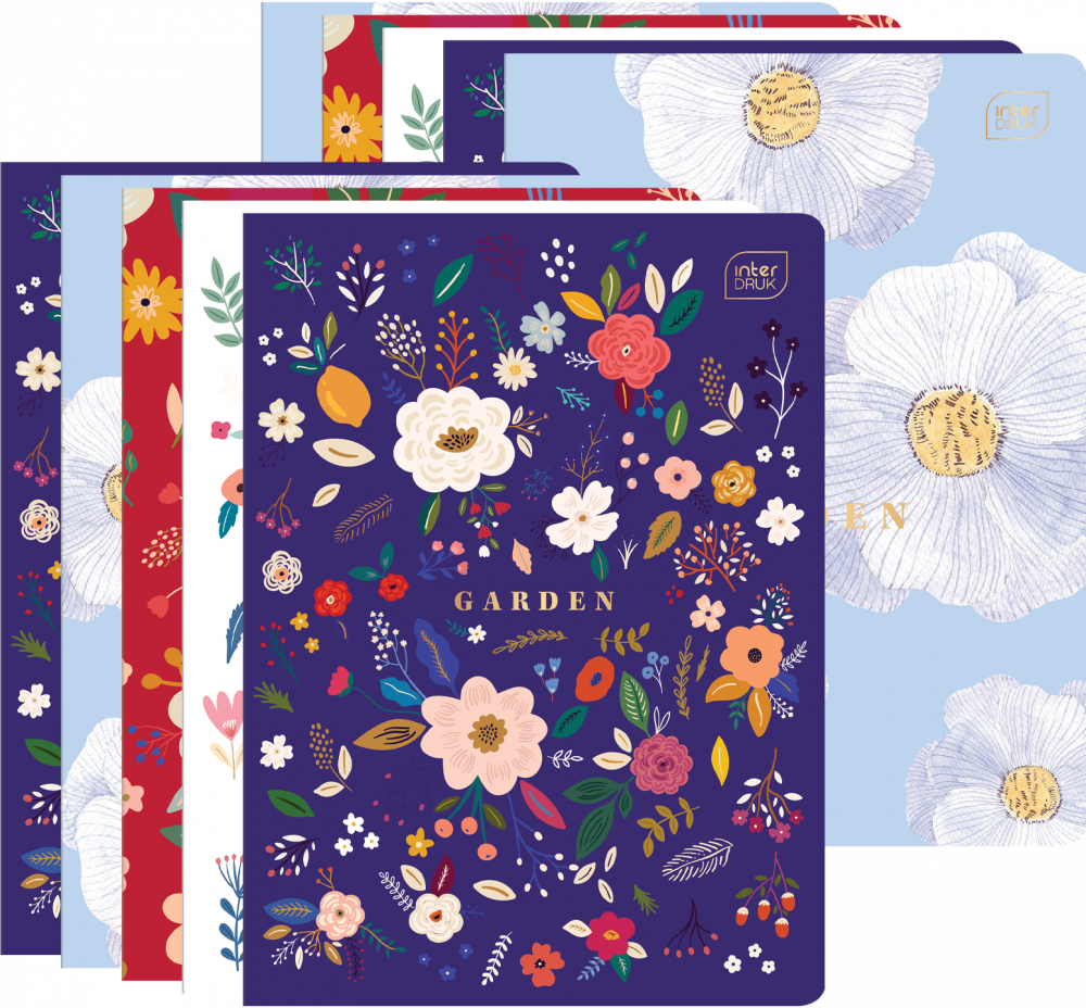 10x Zeszyt w kratkę Interdruk garden, A5, 96 kartek, mix wzorów