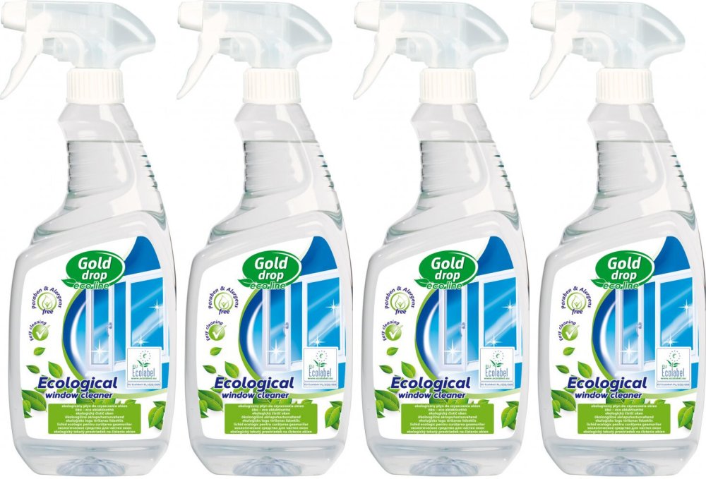 4x Płyn do mycia szyb Eco Line Gold Drop, z rozpylaczem, zielona herbata, 750ml