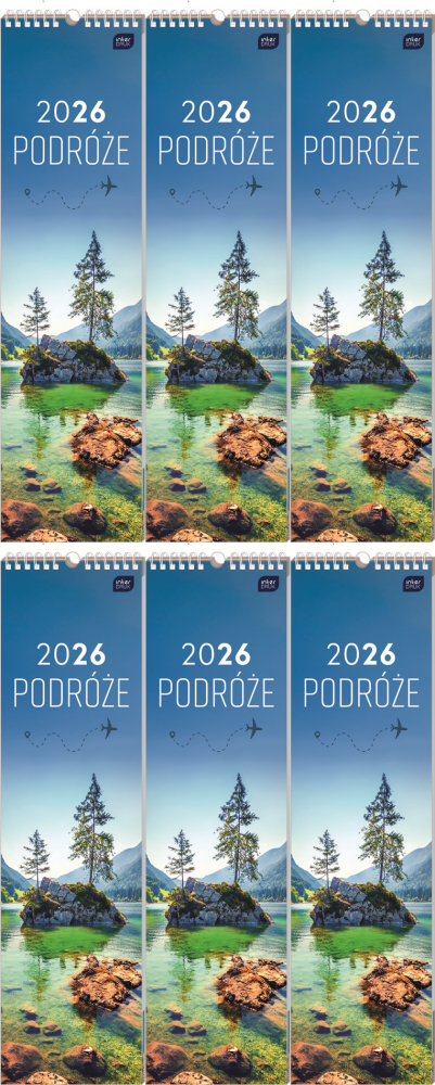 6x Kalendarz ścienny 2026, Interdruk, paskowy, 13.5x50cm, miesięczny, Podróże