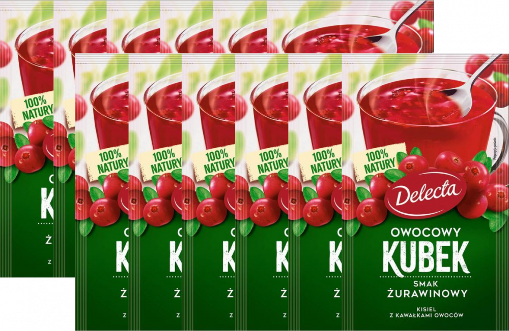 12x Kisiel Delecta Owocowy Kubek z kawałkami owoców, żurawina, 30g