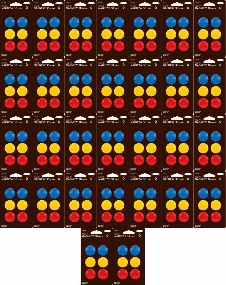 30x Magnes Grand, 30 mm, 6 sztuk, mix kolorów
