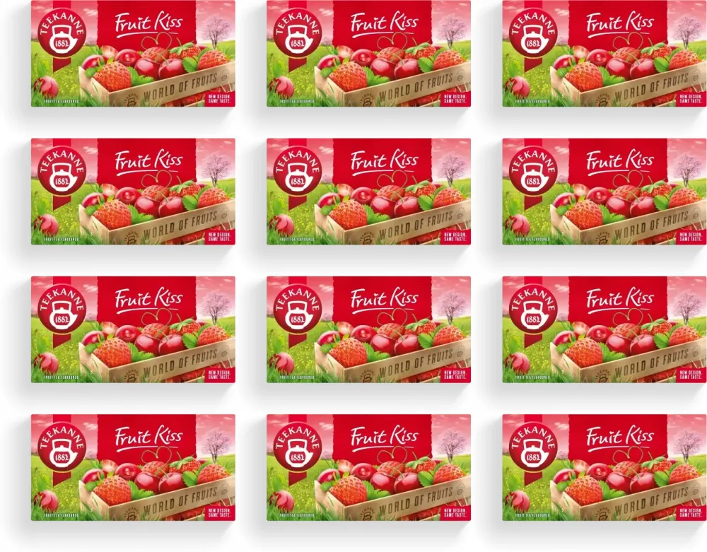 12x Herbata owocowa Teekanne World of Fruits Fruit Kiss, wiśniowo-truskawkowy, 20 sztuk x 2.25g