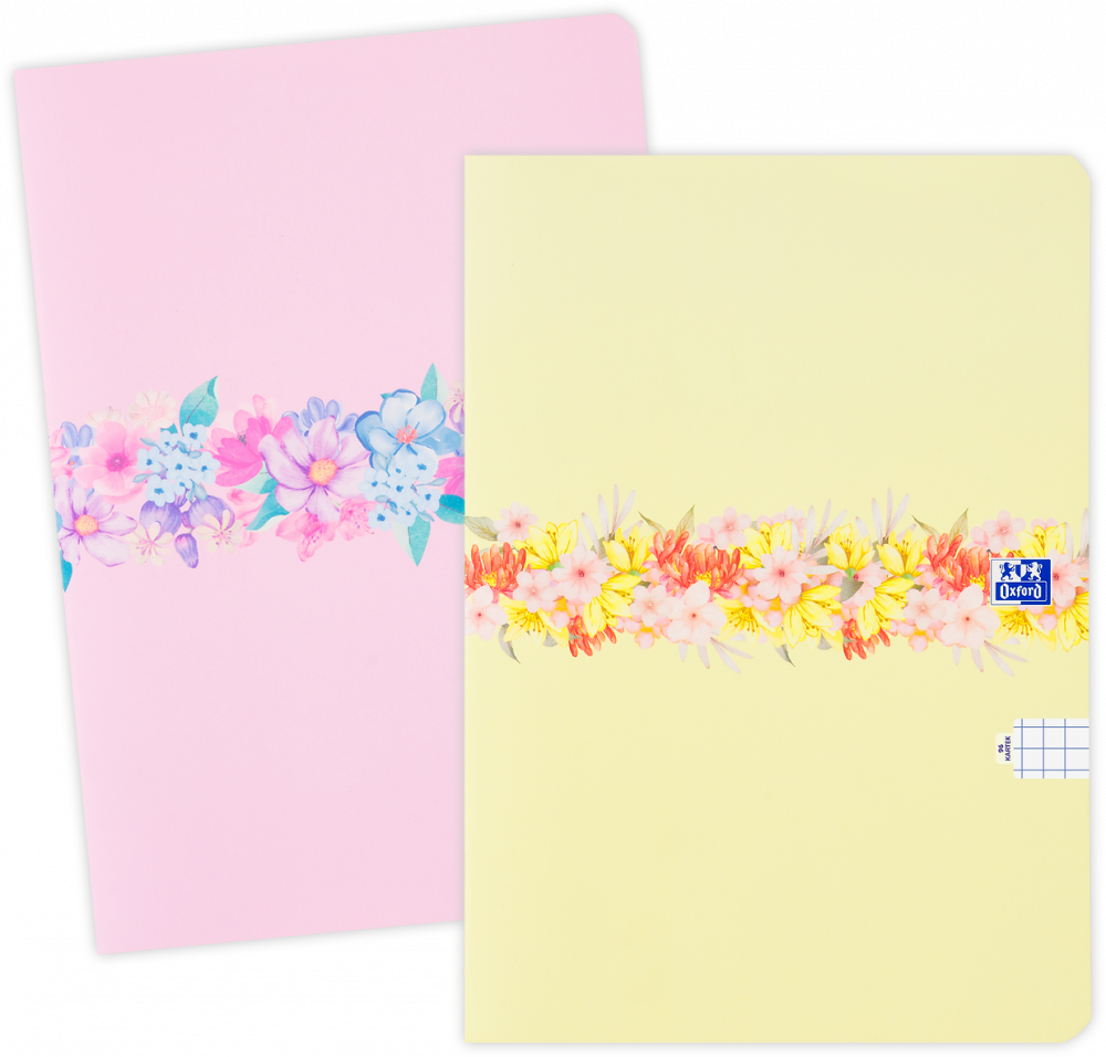 2x Brulion w kratkę Oxford Flowers, B5, miękka oprawa, 96 kartek, mix wzorów