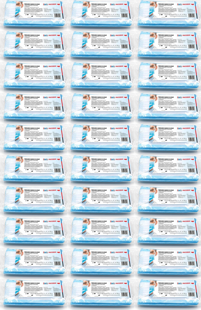 30x Maska jednorazowa Praesidium, Typ II, 3-warstwowa, 2 sztuki