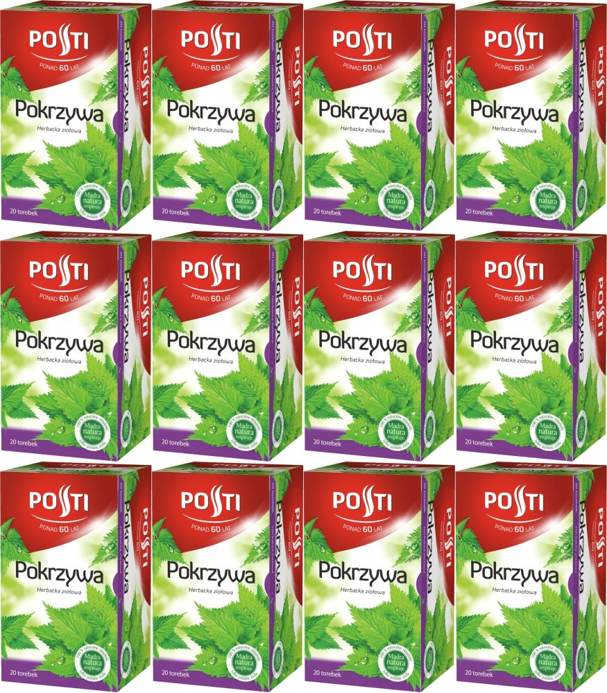 12x Herbata ziołowa w torebkach Posti, pokrzywa, 20 sztuk x 1.5g