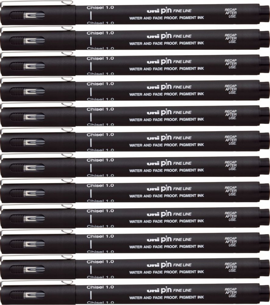 12x Cienkopis kreślarski Uni PIN-200, ścięta końcówka, 1.0mm, czarny