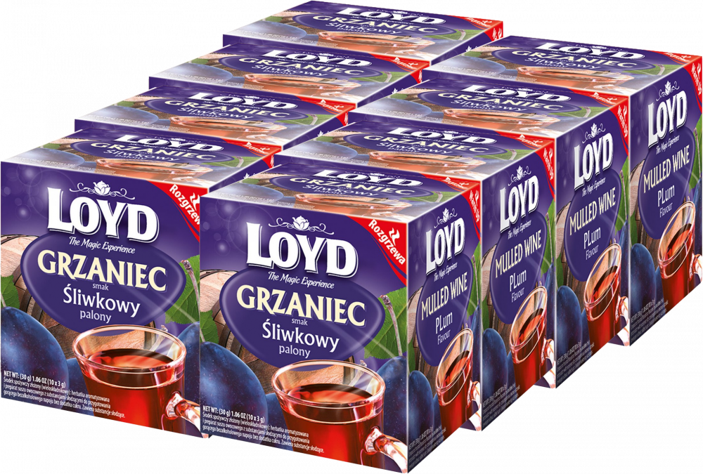 8x Herbata czarna aromatyzowana w kopertach Loyd Grzaniec, śliwkowy, 10 sztuk x 3g