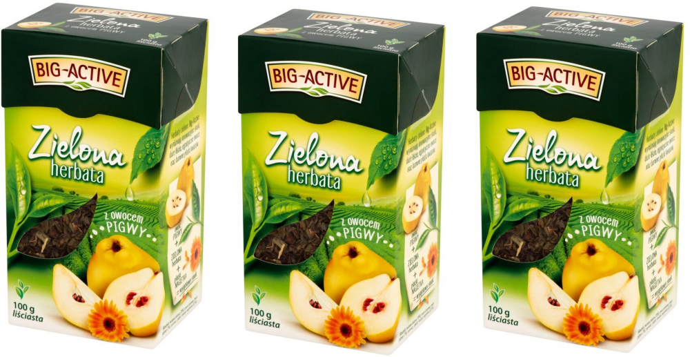 3x herbata zielona smakowa liściasta Big-Active, z owocem pigwy, 100g